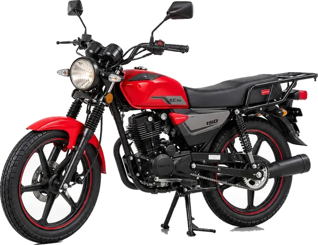 Moto Treck Trapper 150 cc de color rojo con parrilla trasera